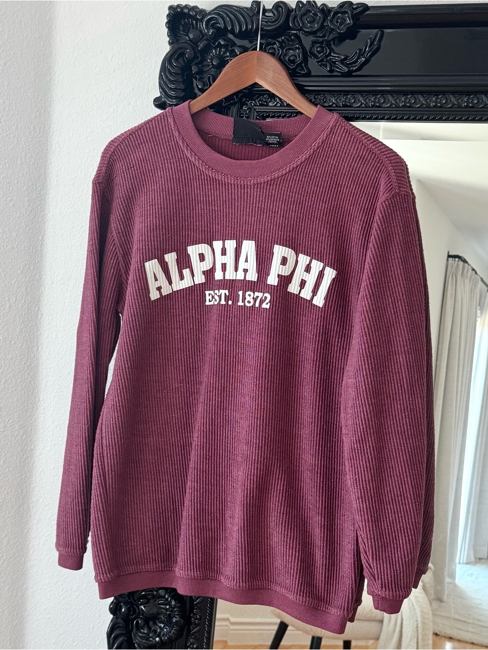 Pennant | Women’s Alpha Phi Maroon Corded Oversized Crewneck Sweatshirt
